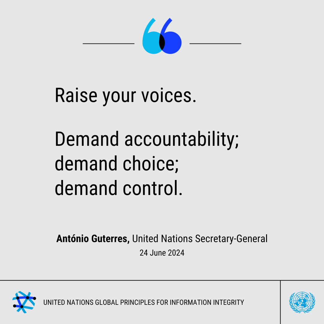 An infographic with a quote of the SG on information integrity