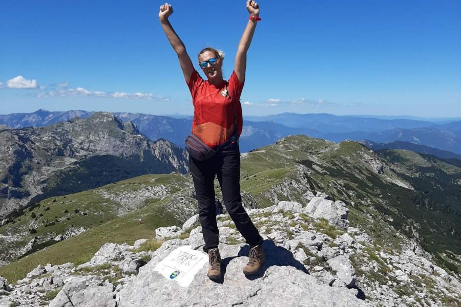 A woman on a mountaintop