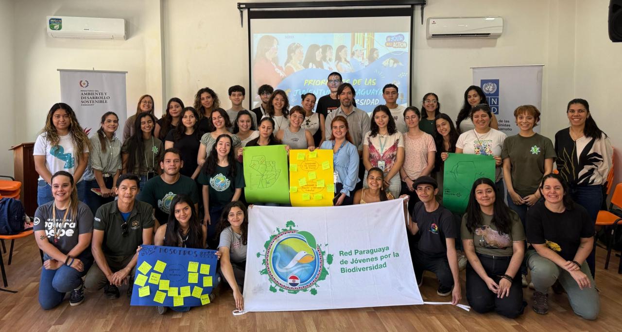 Youth leaders pose for a photo at a workshop in Paraguay.