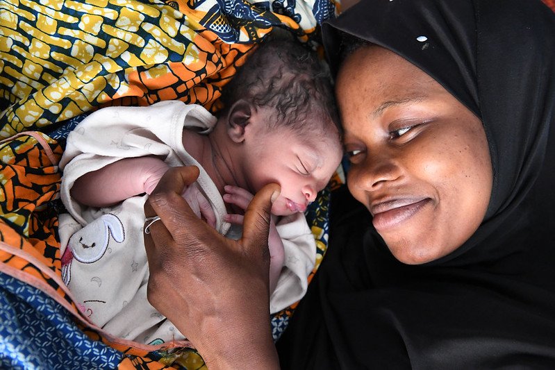 A woman and her baby in Côte d'Ivoire.