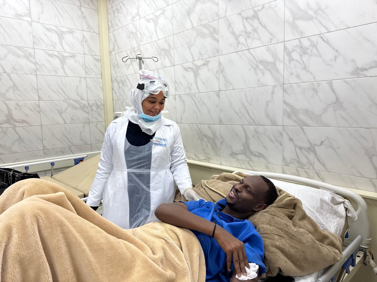 A refugee in Egypt receives medical care.