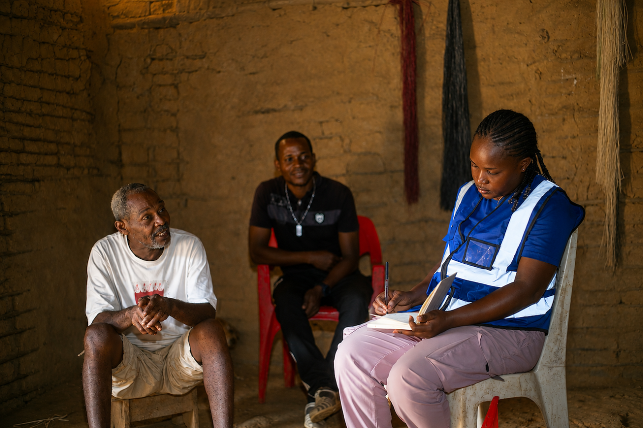Volontaire des Nations Unies avec des chefs de communautés au Gabon.