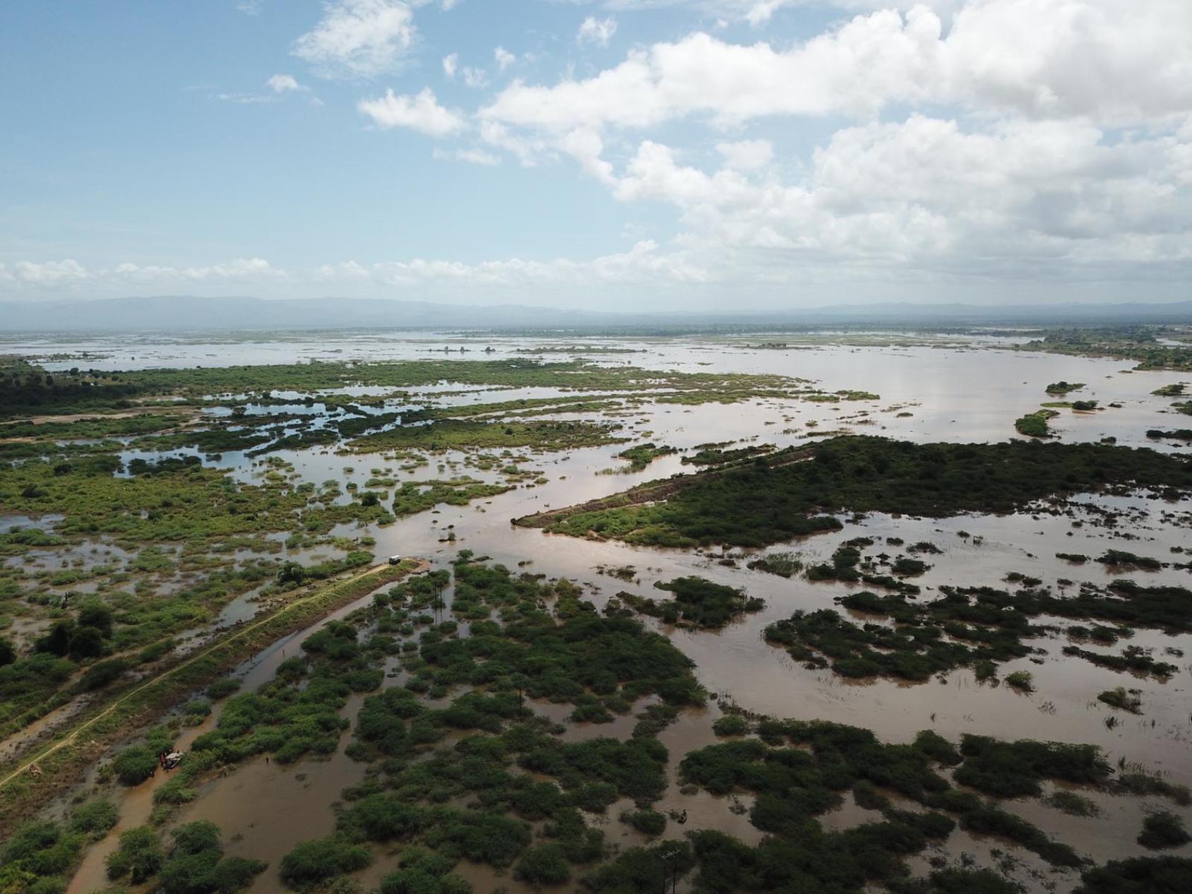 A large scale areal image of flooded land.
