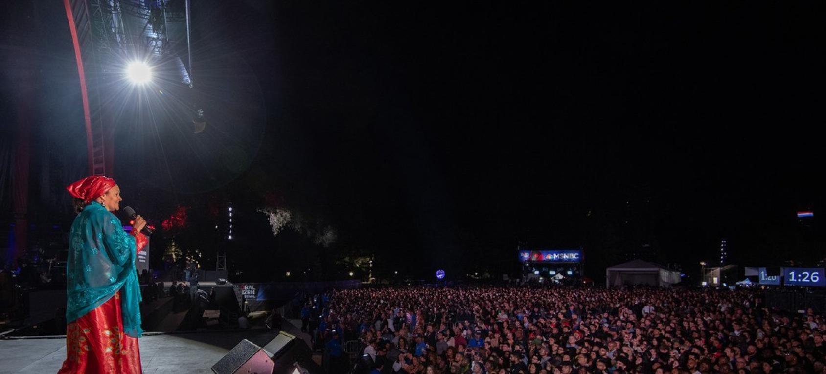 Deputy Secretary-General Amina Mohammed addresses the crowd at the 2022 Global Citizen Festival in New York's Central Park. T