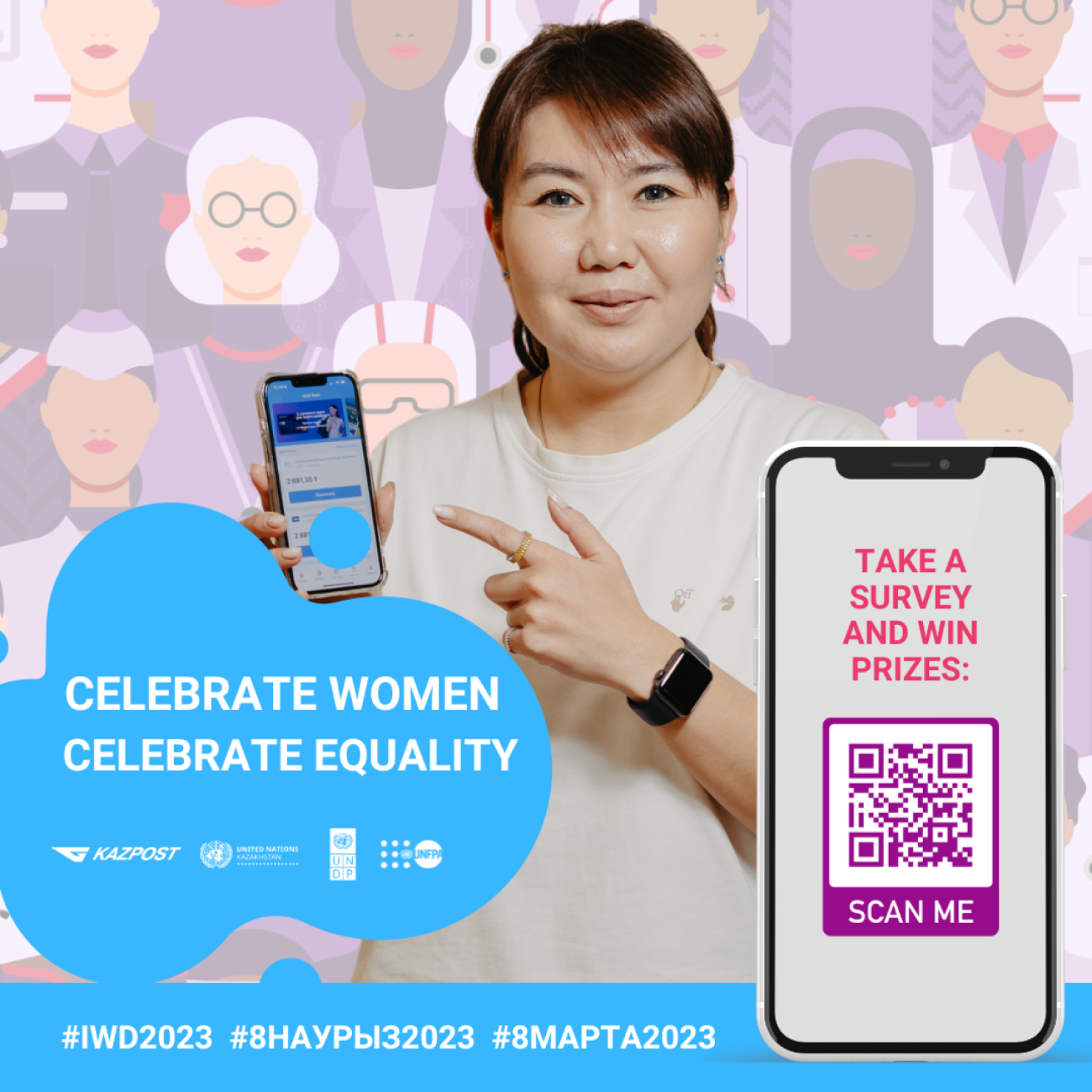 Woman with a cell phone in Kazakhstan