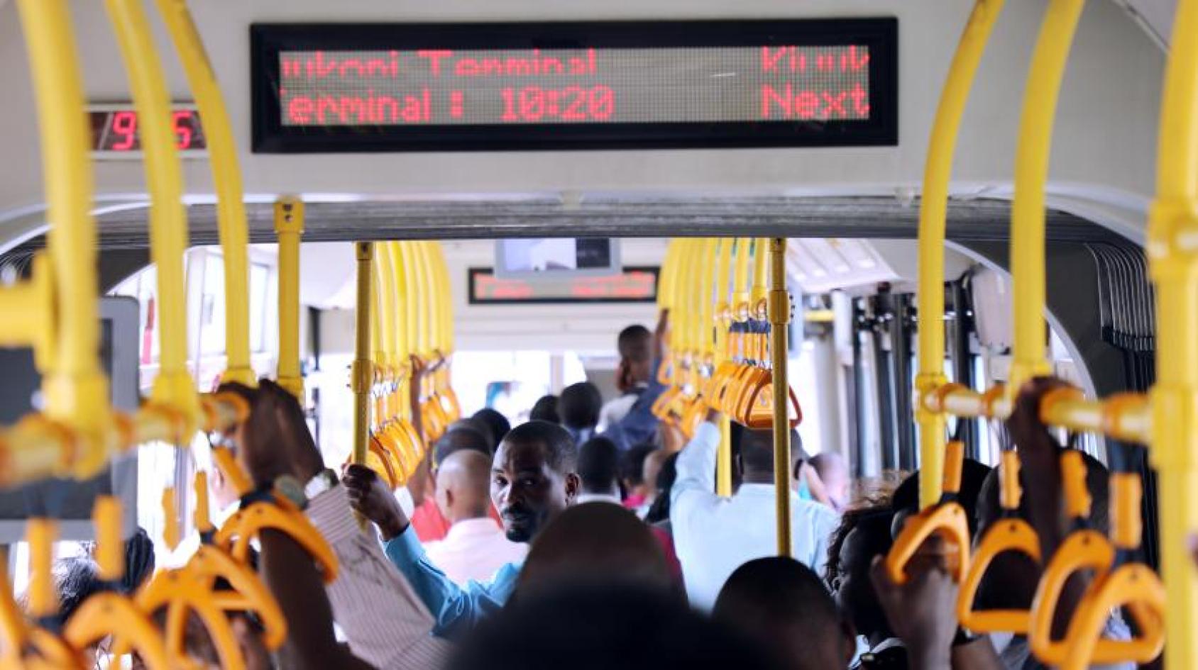 A group of people crowded inside a train in Dar es salaam