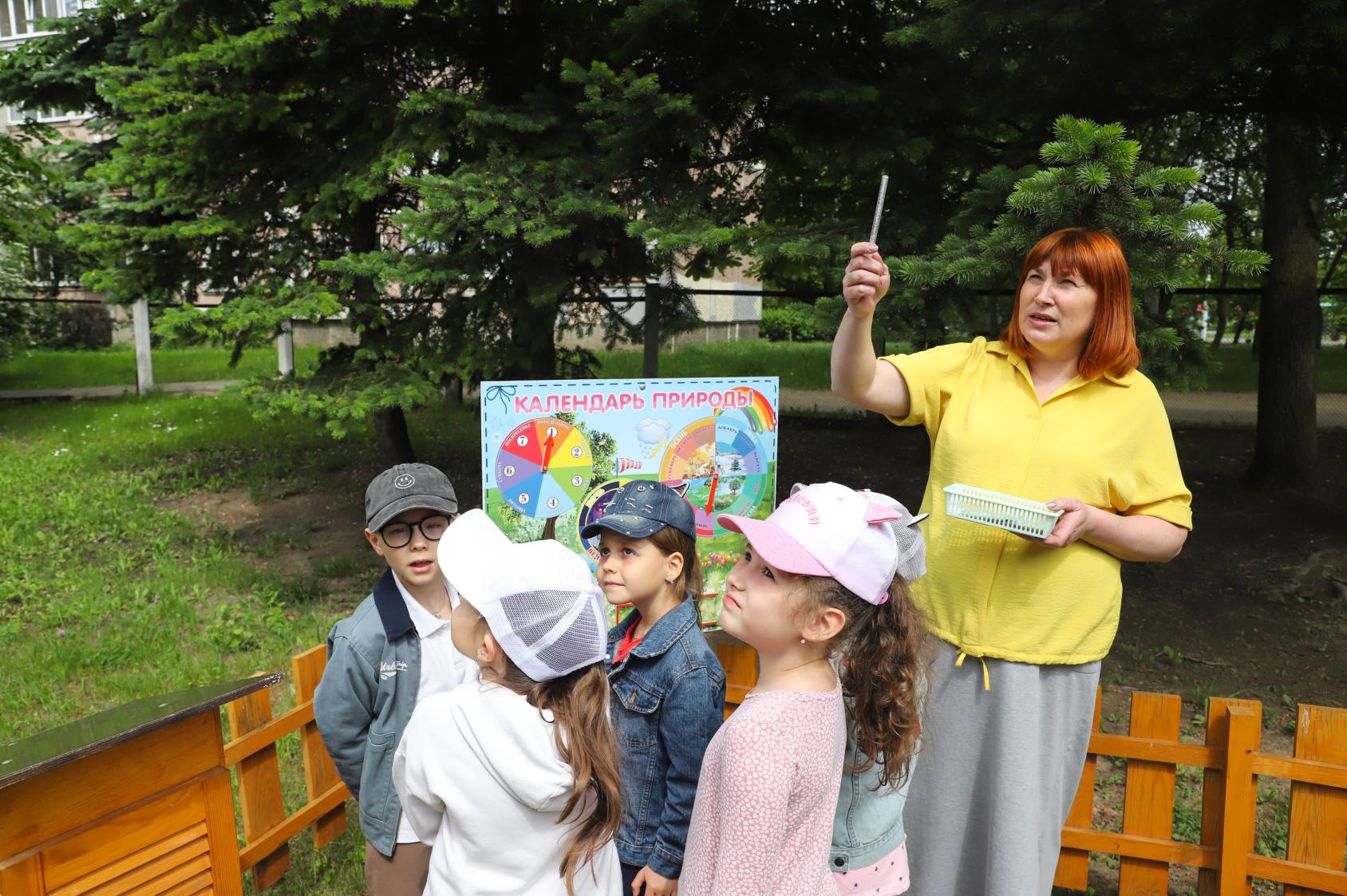 Дети и воспитатель определяют направление ветра