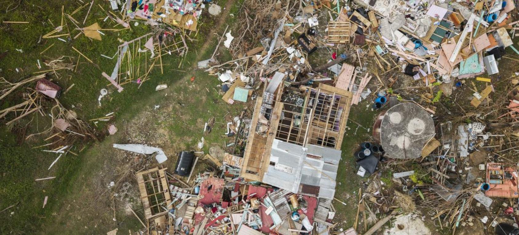 An aerial view of destruction in Jamaica after a hurricane made landfall.