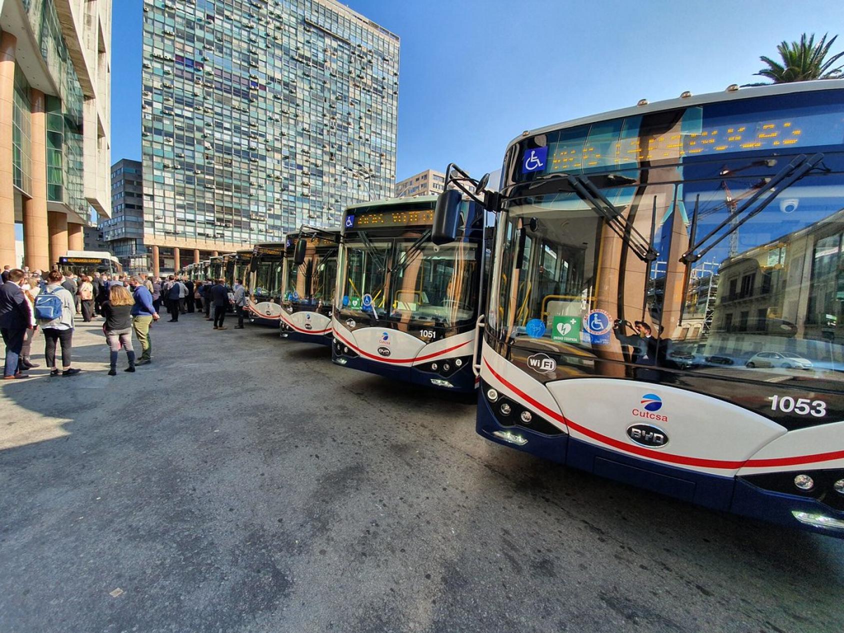 A fleet of electric buses in Uruguay.
