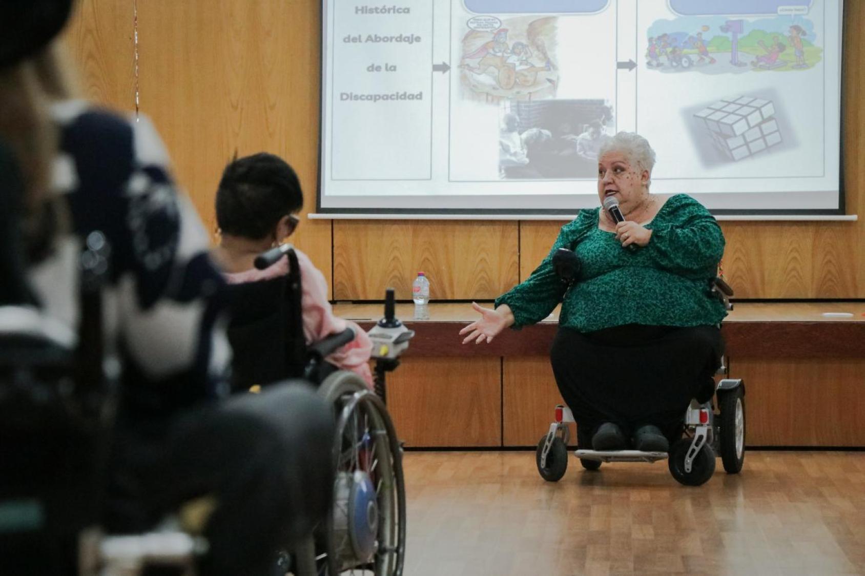 A woman with a disability during a workshop in the Dominican Republic.