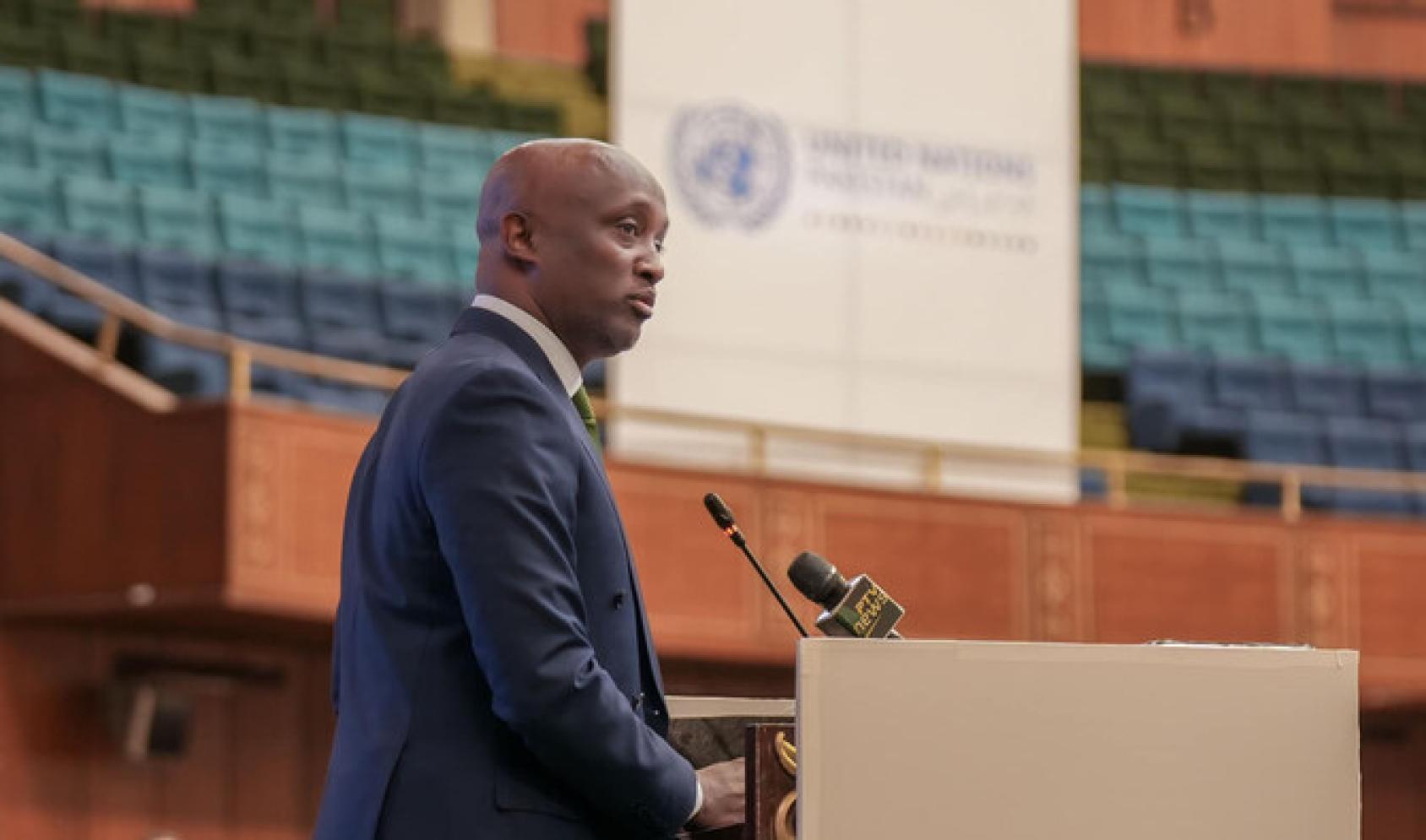 The Resident Coordinator and Humanitarian Coordinator in Pakistan speaks at a conference.