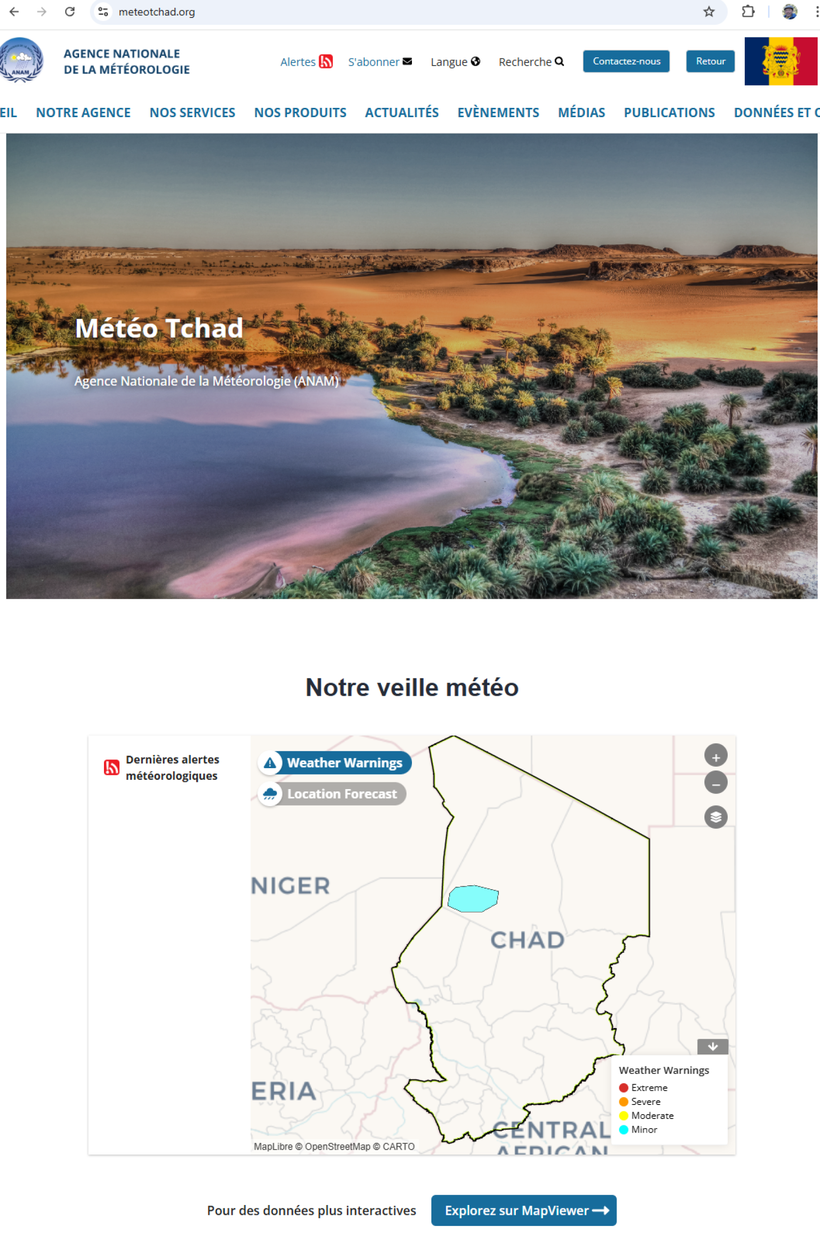 Capture d’écran du site Météo Tchad