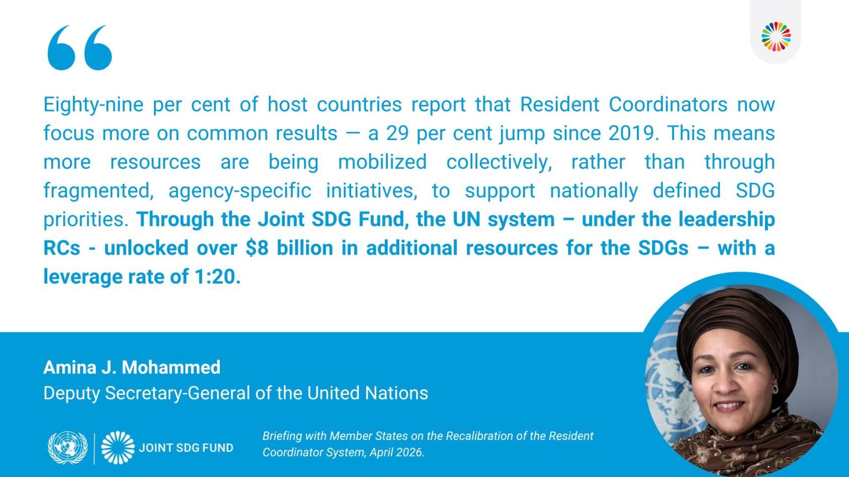 A quote card with an excerpt from a speech by DSG Amina J. Mohammed.