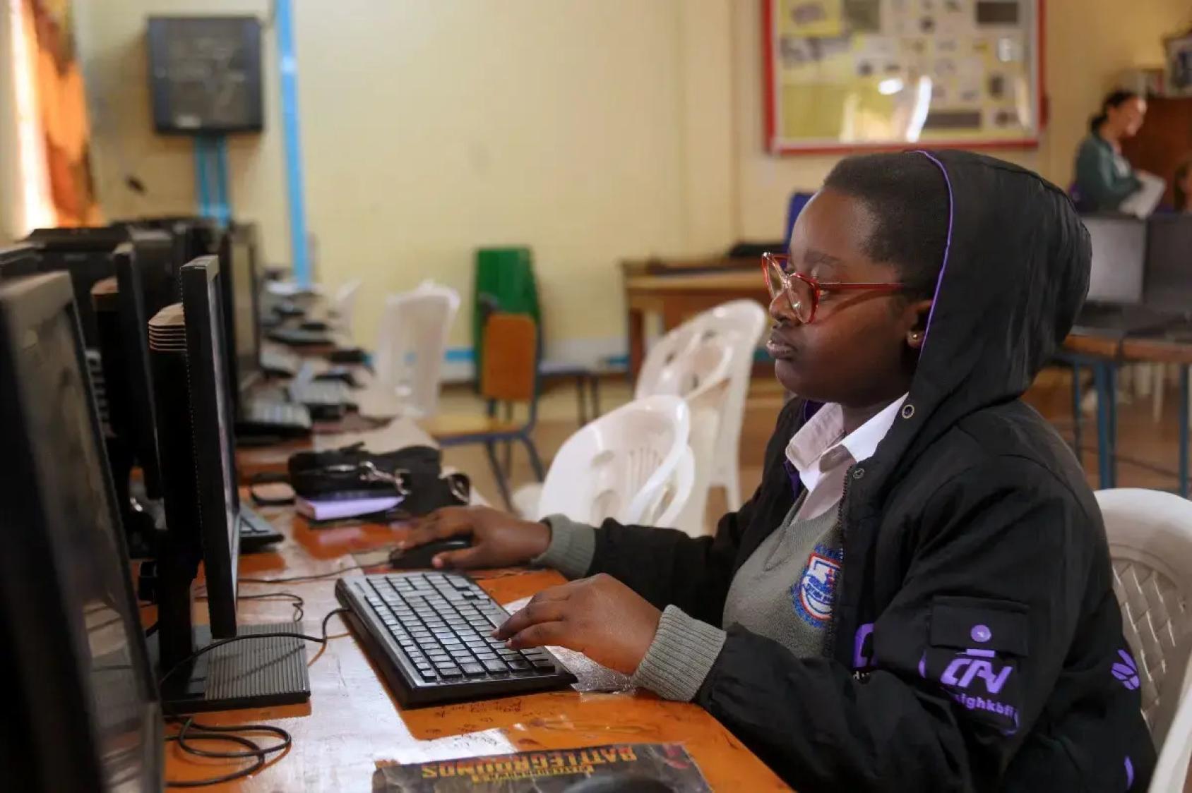 A young Ugandan participant in the participant in the African Girls Can Code Initiative.
