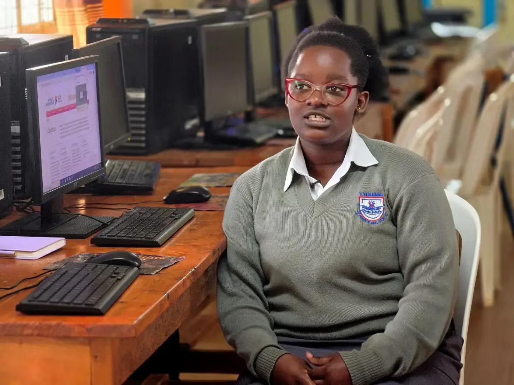 A young Ugandan participant in the participant in the African Girls Can Code Initiative.