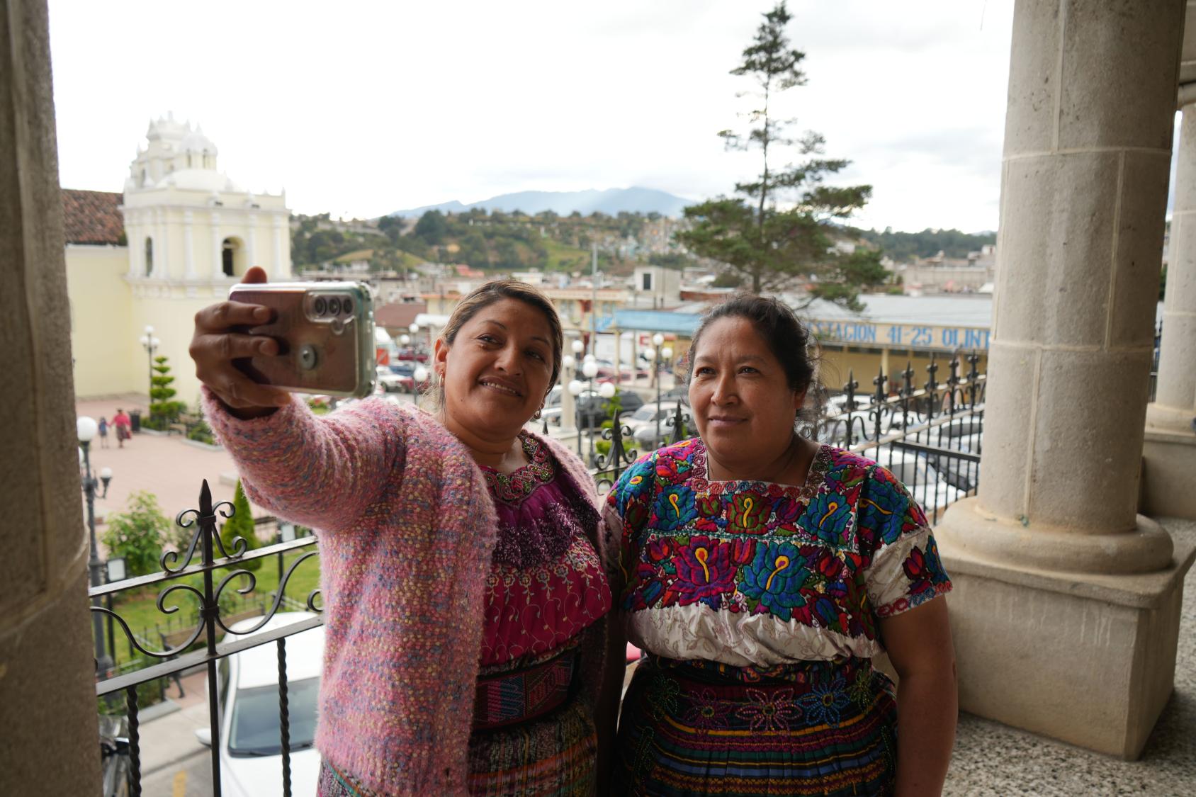 Two women in Guatemala take a selfie.