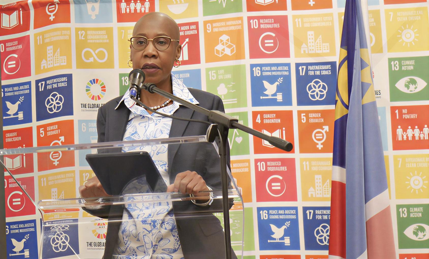 The Resident Coordinator in Namibia delivers a speech.