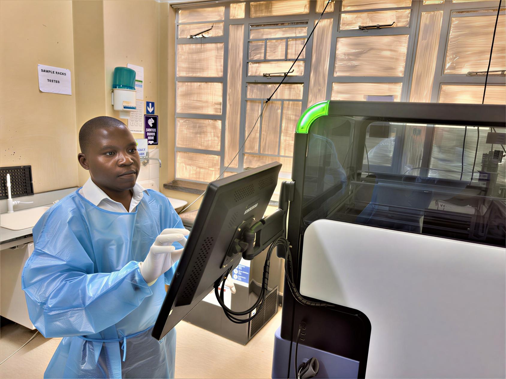 A doctor in Zimbabwe uses a medical device.