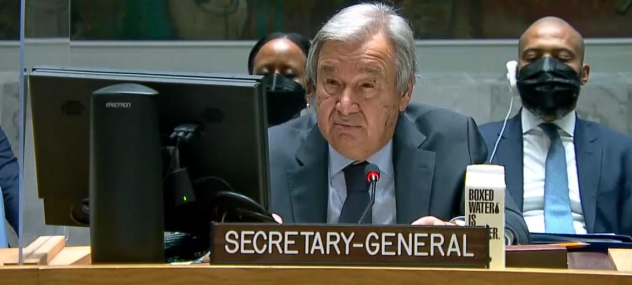 Secretario General de la ONU hablando en el Consejo de Seguridad.