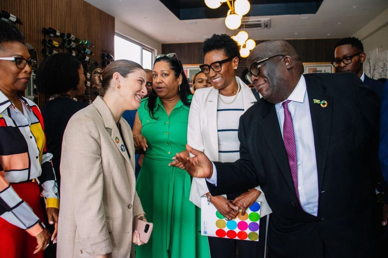 One person looks at another with a very quizicle look, almost like making a challenge