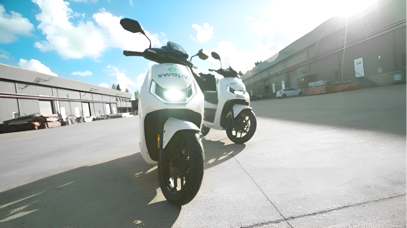 An electric motorcycle.