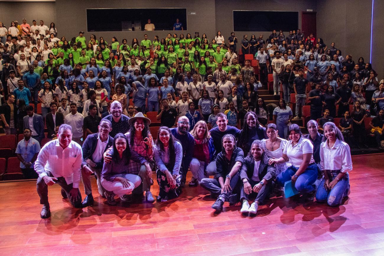 Dozens of youth in Panama at a conference.