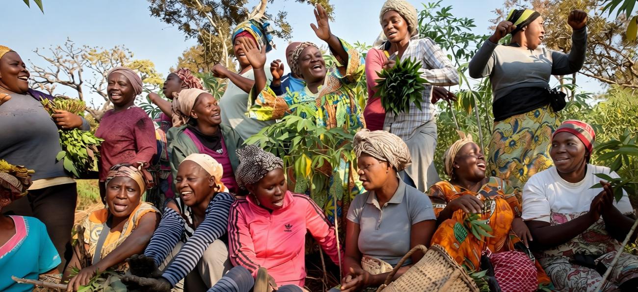 A group of women working in agriculture in a country in Africa.