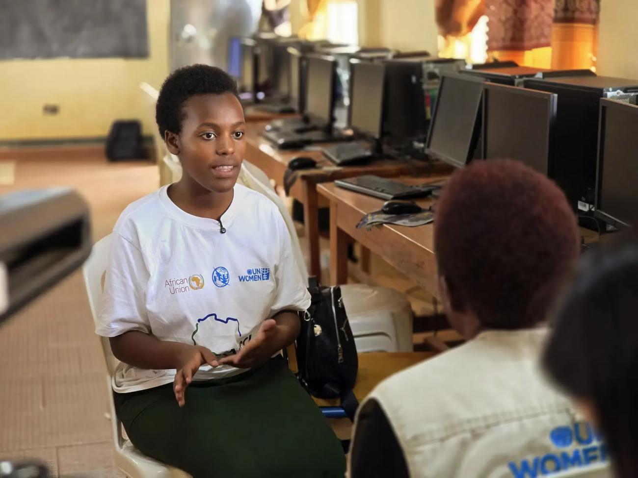 A young Ugandan participant in the African Girls Can Code Initiative.