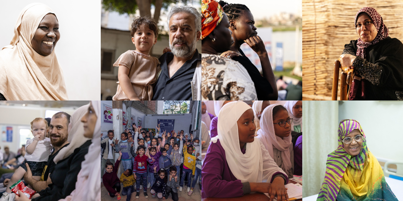 A collage of refugees in Egypt supported by the UN.