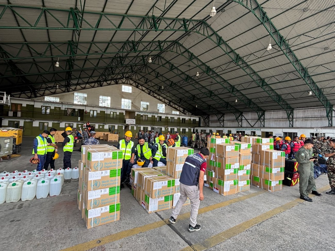 Relief efforts after flooding in Nepal.
