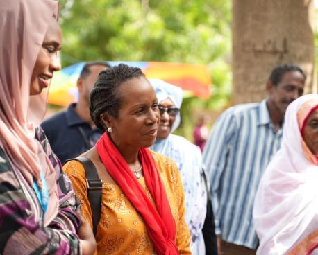 The Deputy Special Representative of the Secretary-General, Resident Coordinator and Humanitarian Coordinator in Sudan, Ms. Clémentine Nkweta-Salami, visits Alhumaria school in Kassala, Sudan in July 2023.