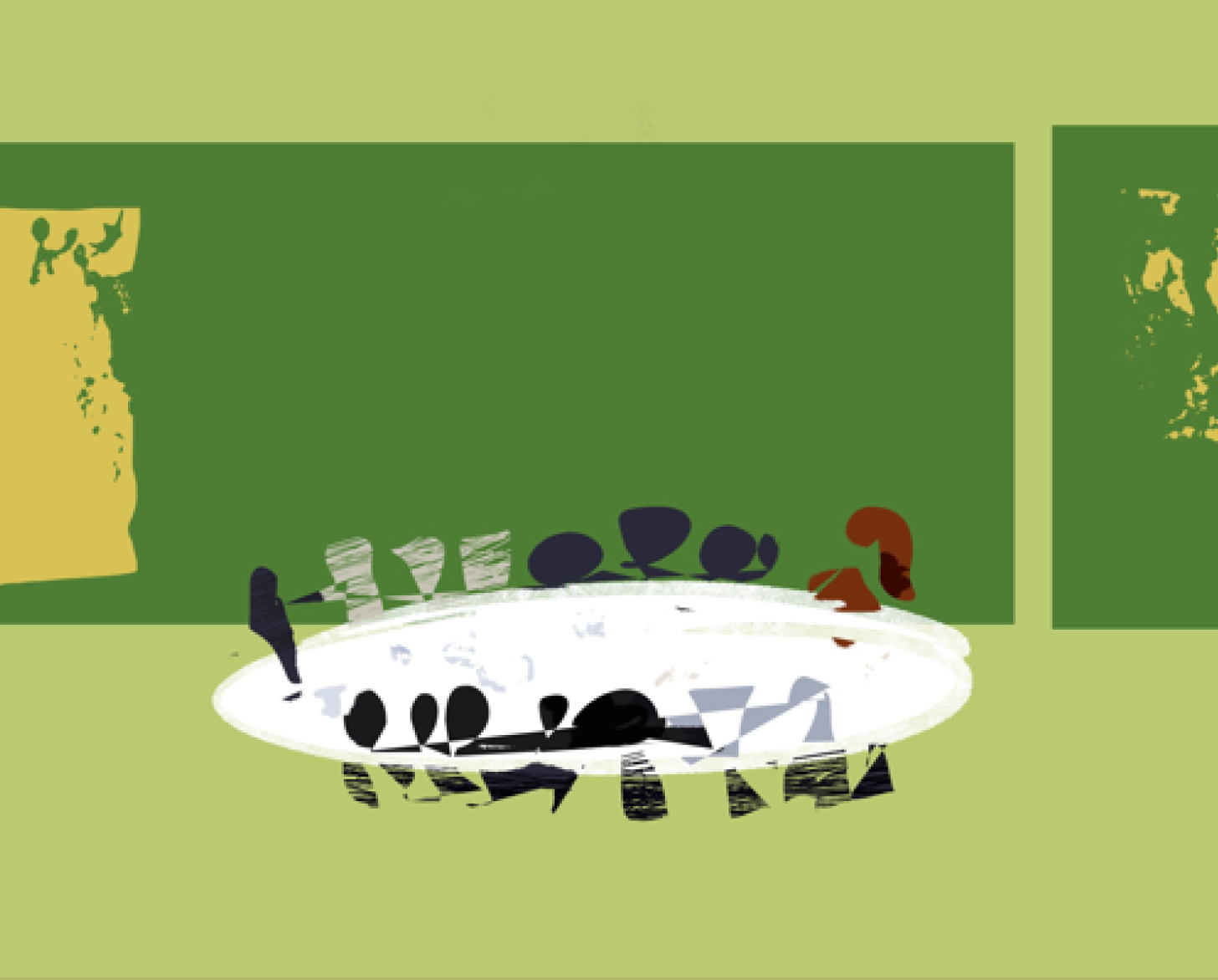 يوضح الرسم التوضيحي غرفة مجلس الإدارة.