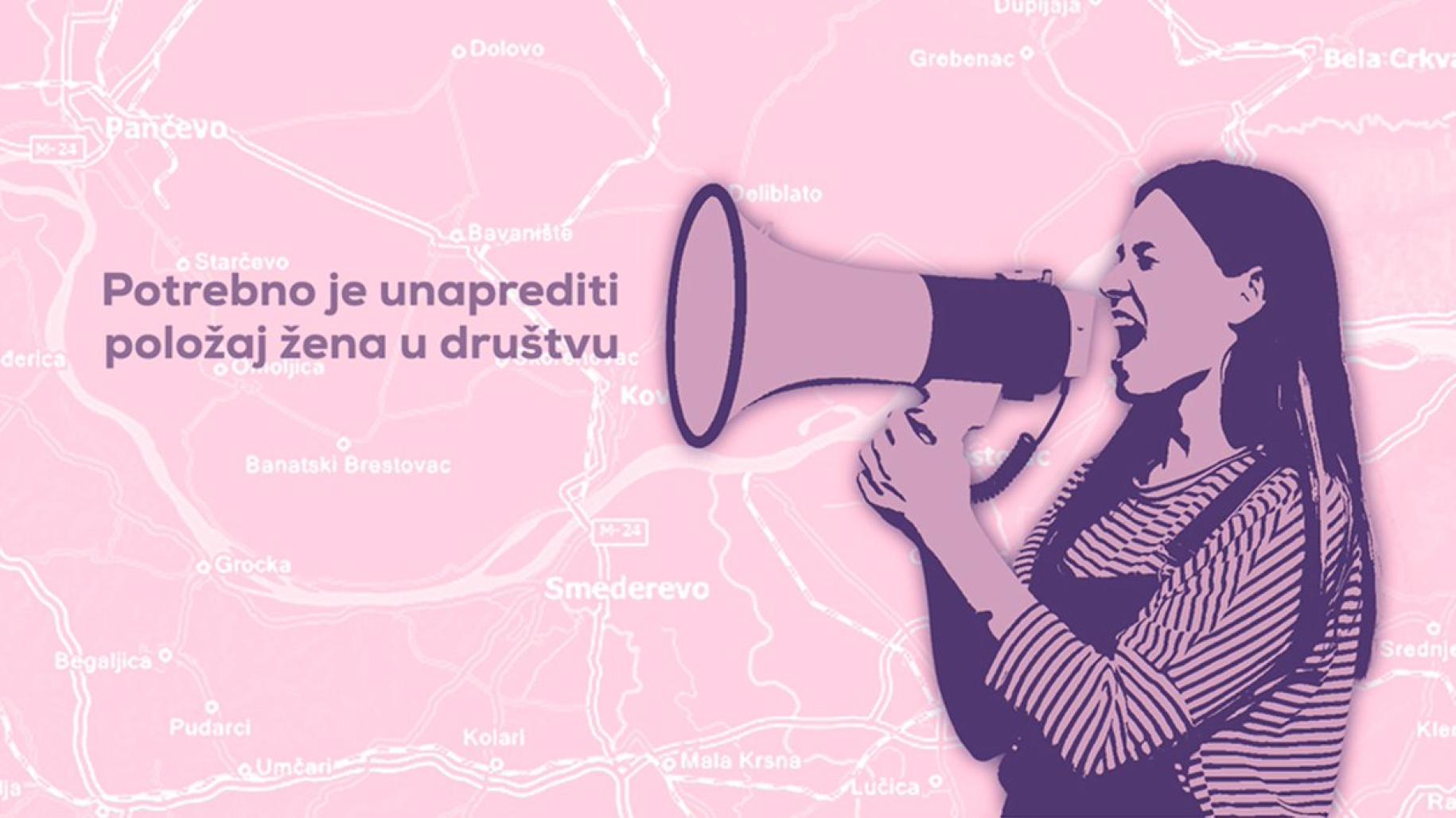 صورة باللونين الوردي والأرجواني لامرأة تصرخ في مكبر الصوت.