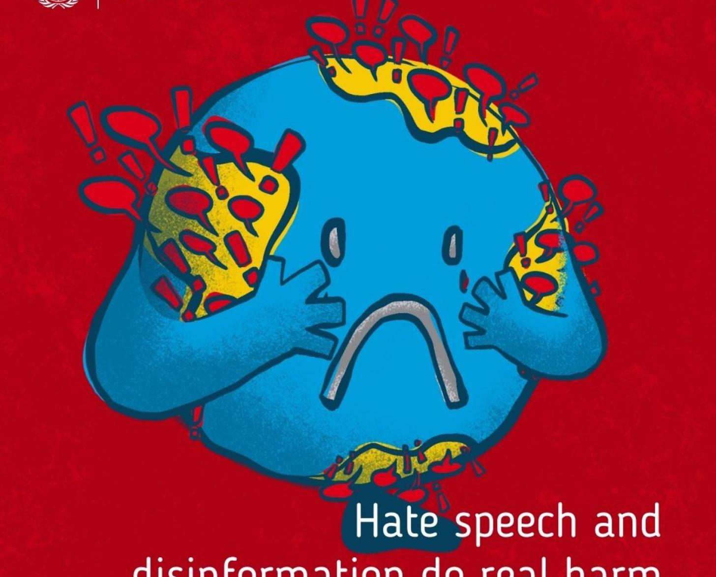 A graphic with the phrase hate speech and disinformation do real harm