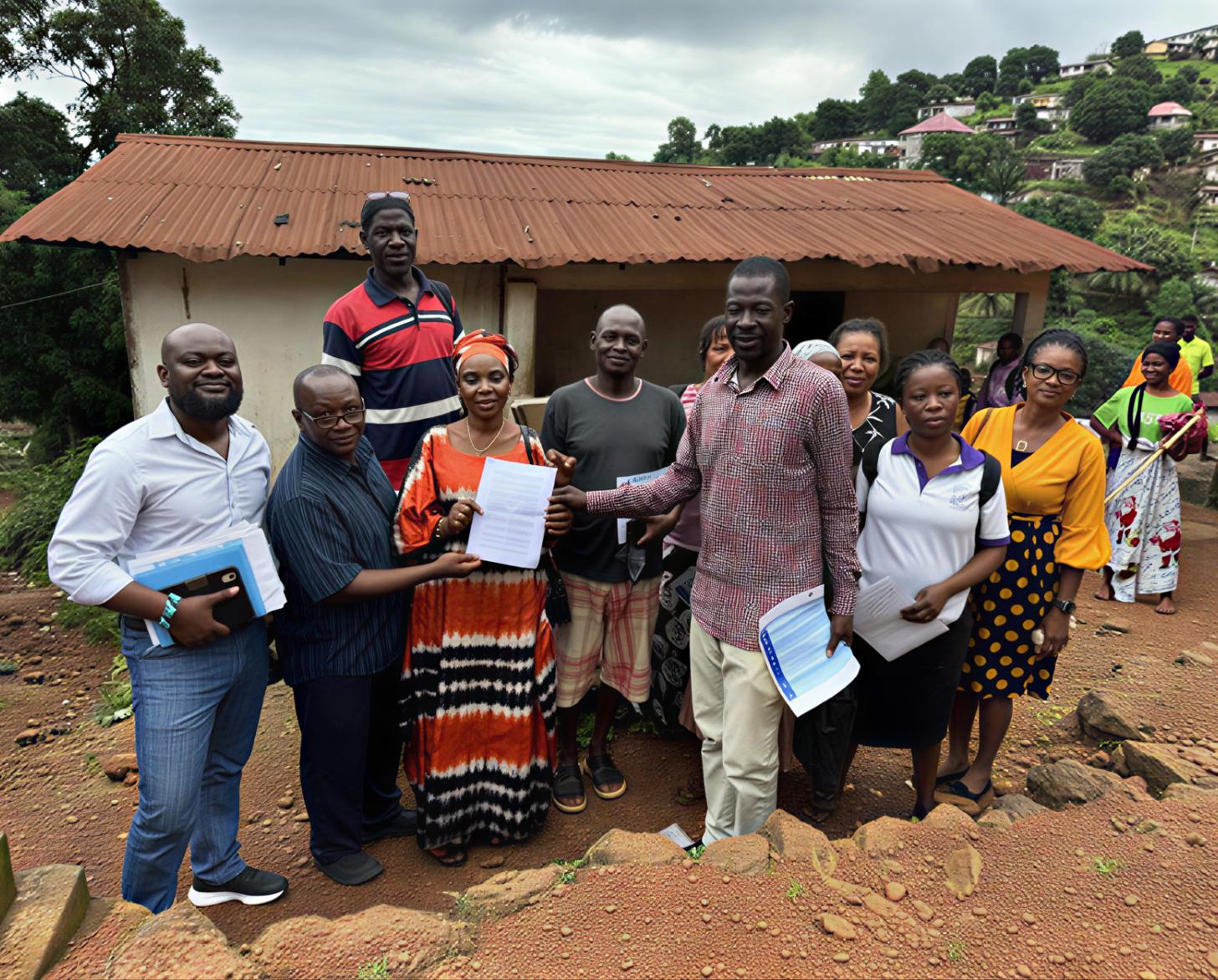 A group of people pose for a photo in Freetown, Sierra Leone.