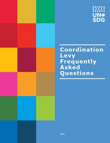 Cover shows colourful grid on the left with the title, "Coordination Levy Frequently Asked Questions," in white on the right against a  blue background. 