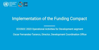 Blue coloured rectangle with the title of the presentation in the centre and the UN logo and  SDG logo on the left hand top corner