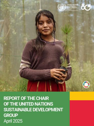 A cover of a UN document with a girl holding up a plant
