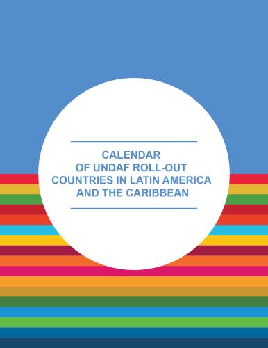 Portada del documento con un fondo azul y un bloque de tiras con los colores de los ODS, con el título del documento dentro de un círculo blanco.