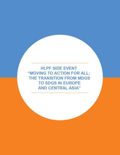 Portada del documento con un fondo azul y naranja, y el título en inglés dentro de un círculo blanco.