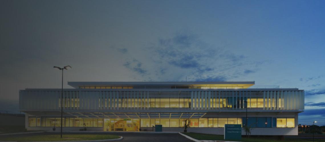 Wide angle view of the UN House in Brazil.